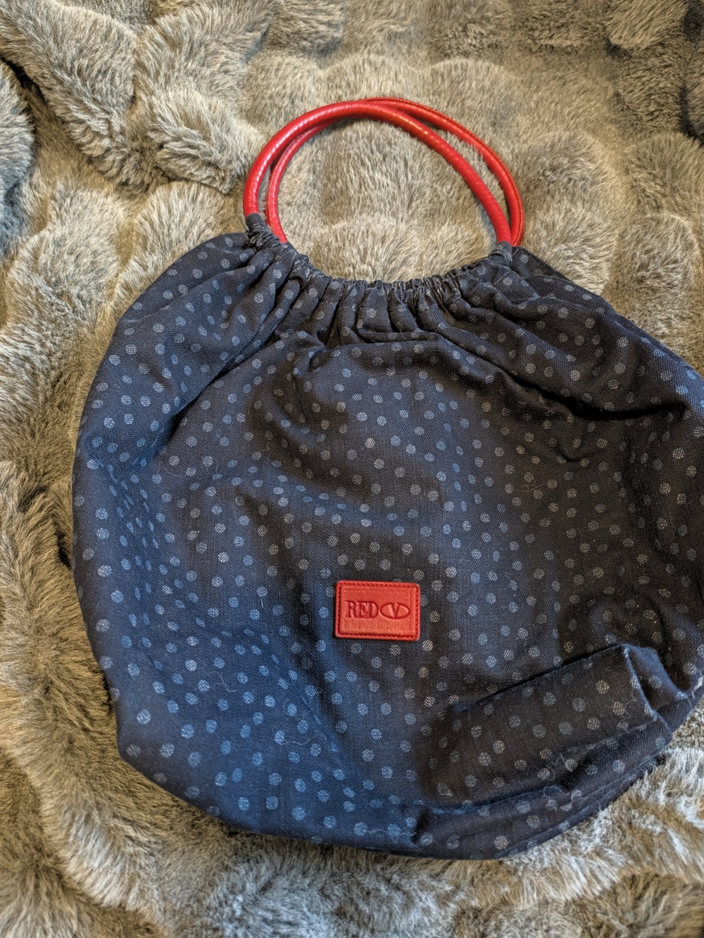 Valentino Navy Polka Dot Tote with Red Handles